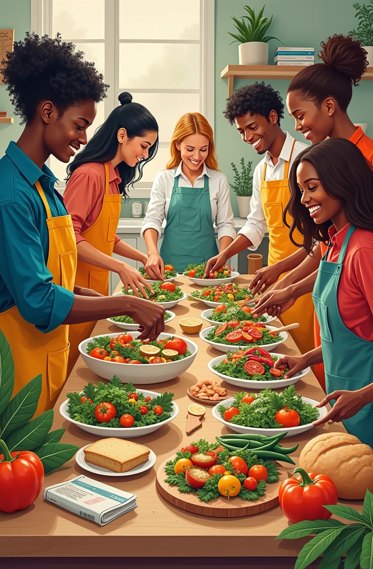 Spring seasonal foods including asparagus, peas, and strawberries